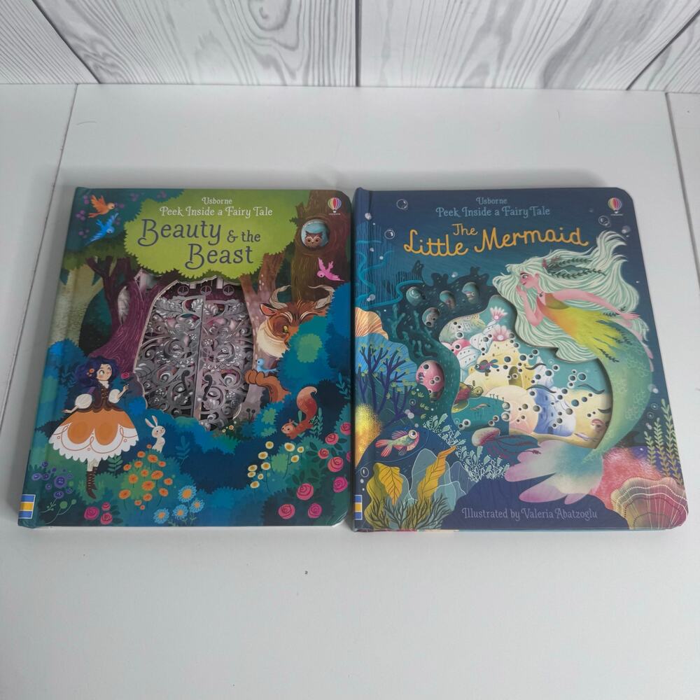 Usborne Set 2 Peek Inside Books - The Little Mermaid & Beauty Beast